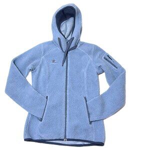 Bergens of Norway Hoodie Womens S Blue Teddy Jacket Sherpa Zip Nordic Hiking Ski